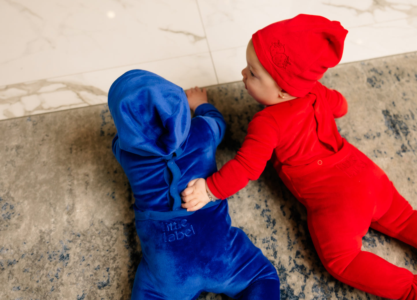 Velour Embroidered Footie & Hat Set Strawberry