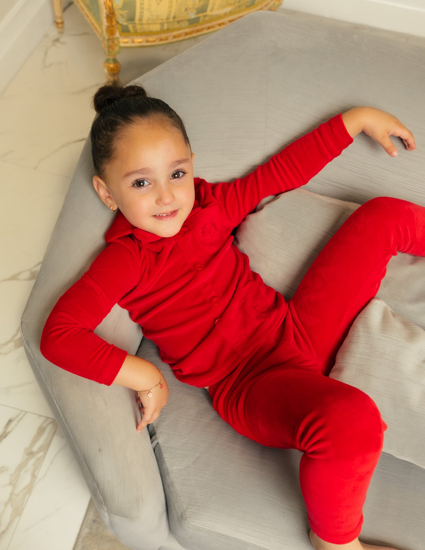 Velour Pocket Embroidered Grandpa Pajama Girls