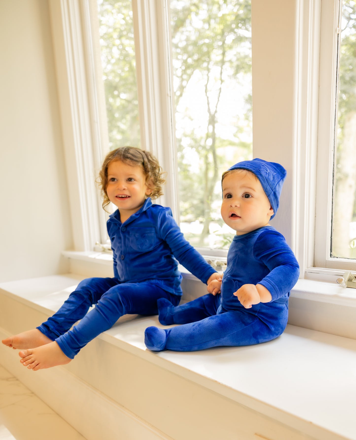 Velour Embroidered Footie & Hat Set Blueberry