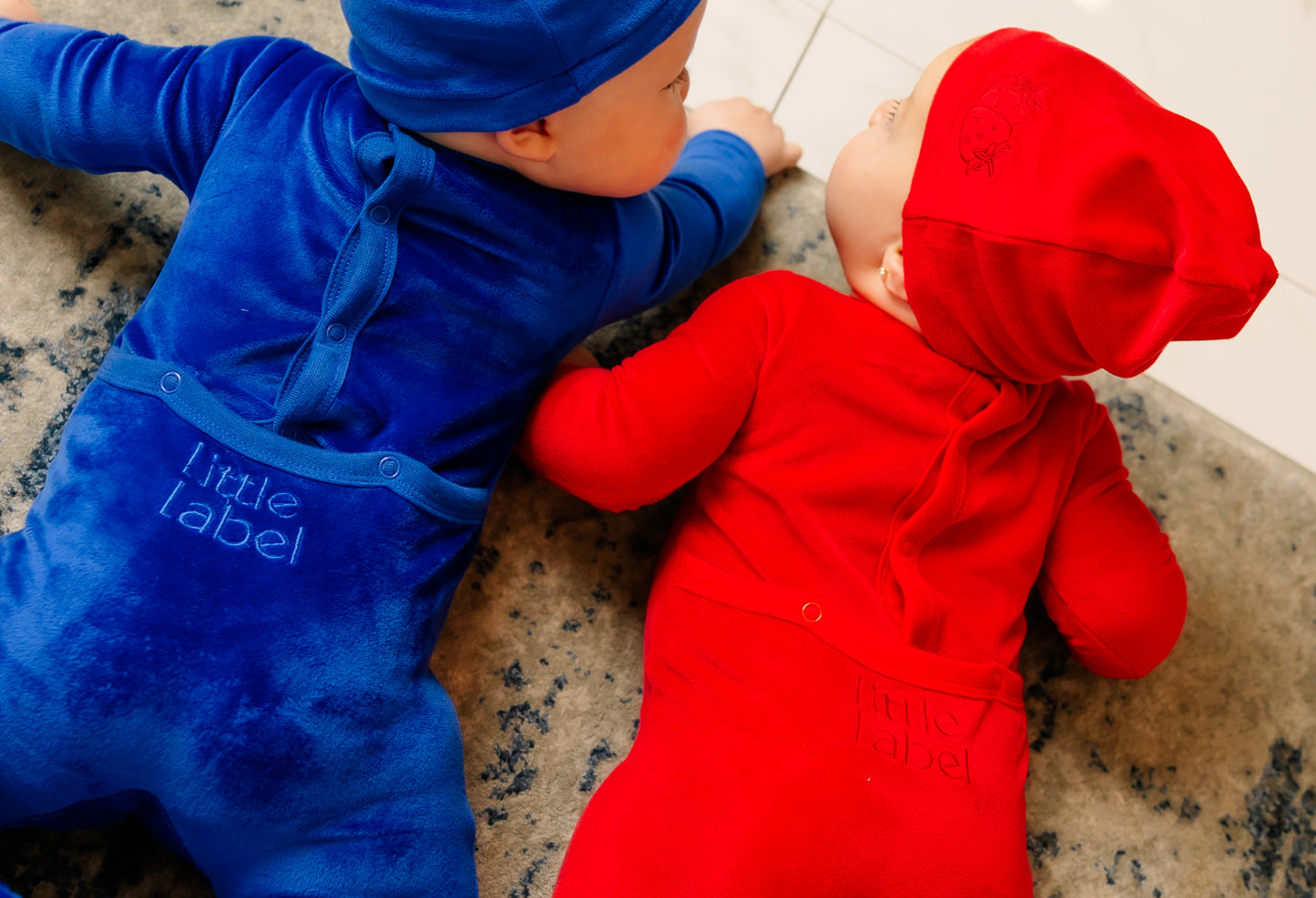 Velour Embroidered Footie & Hat Set Blueberry