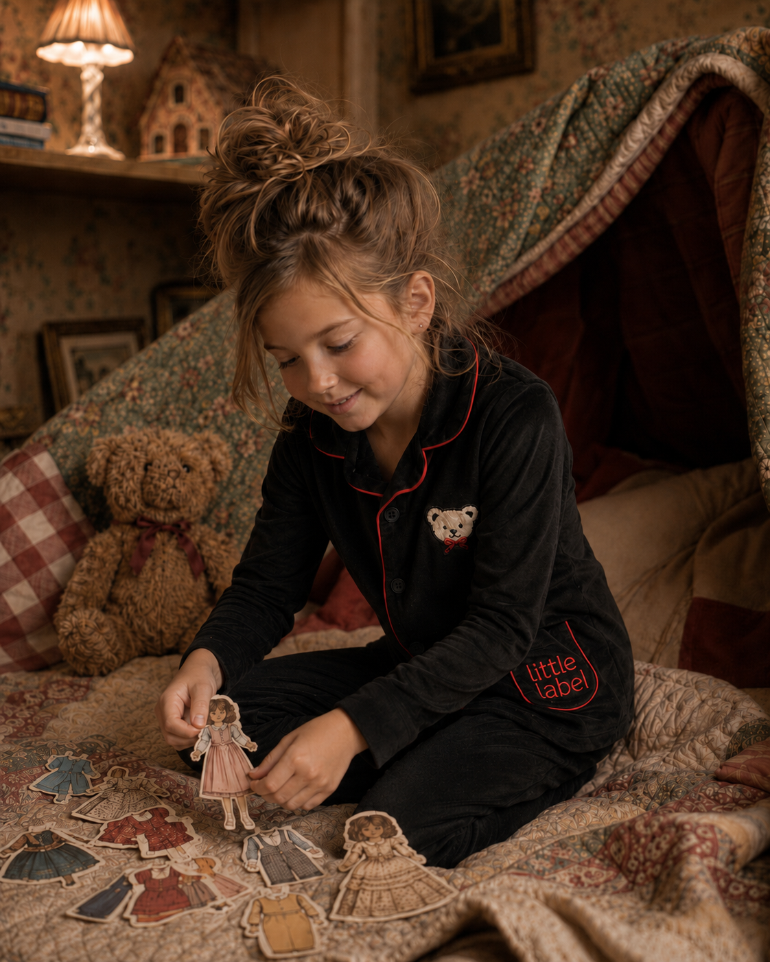 Velour Teddy Grandpa Pajama with Red Piping