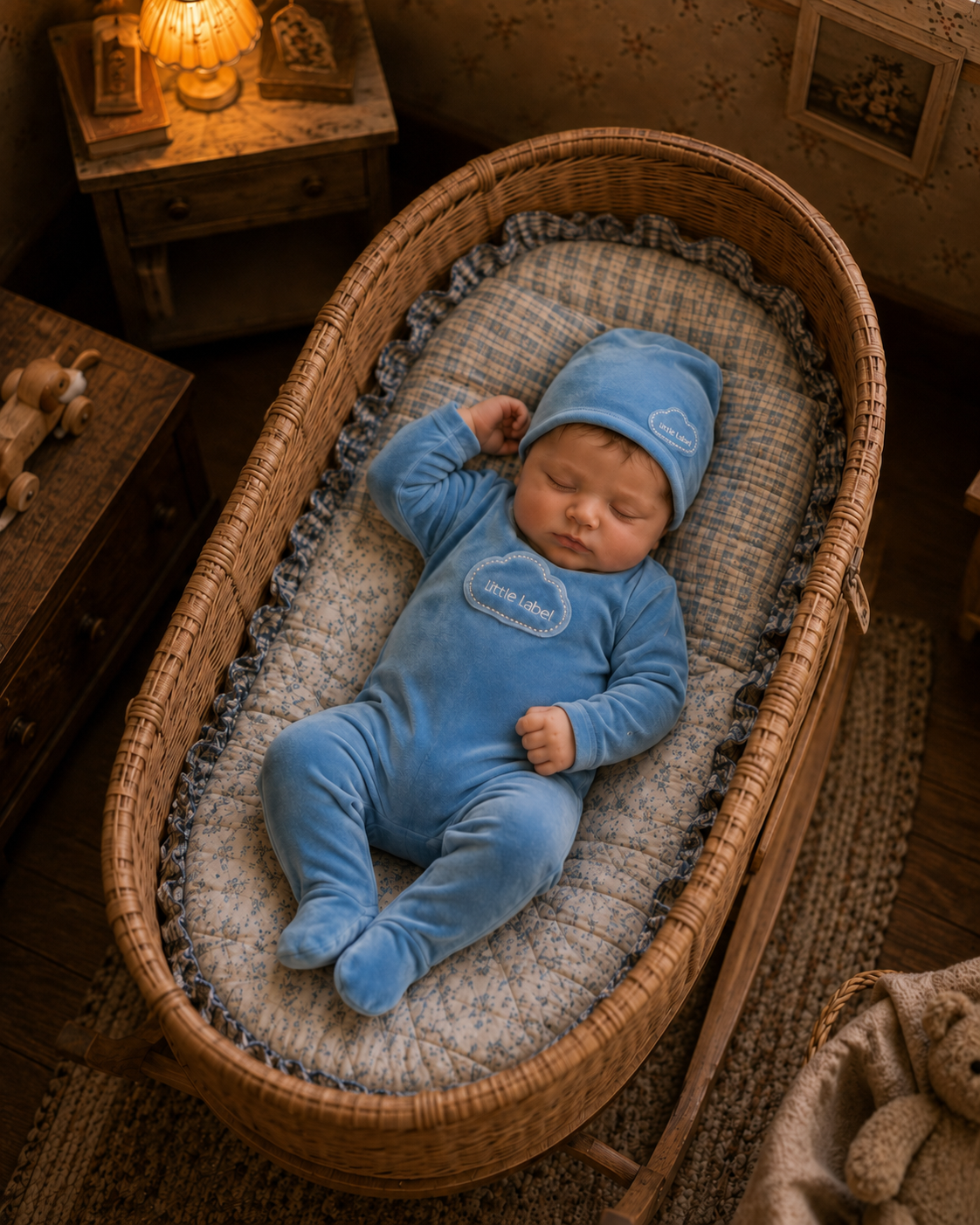 Blue Velour Cloud Footie & Hat Set