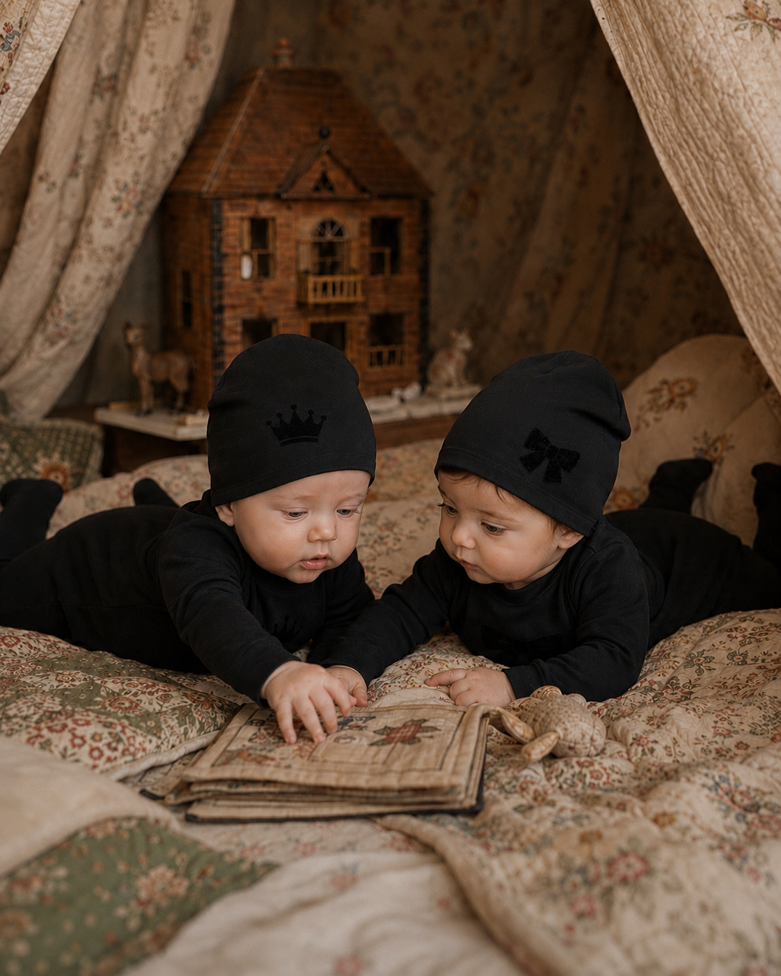 Black Velvet Bow Robe Footie & Hat Set