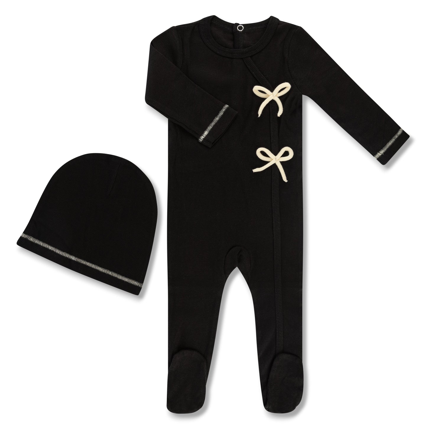 Black Weekend Footie & Hat Set with Bows
