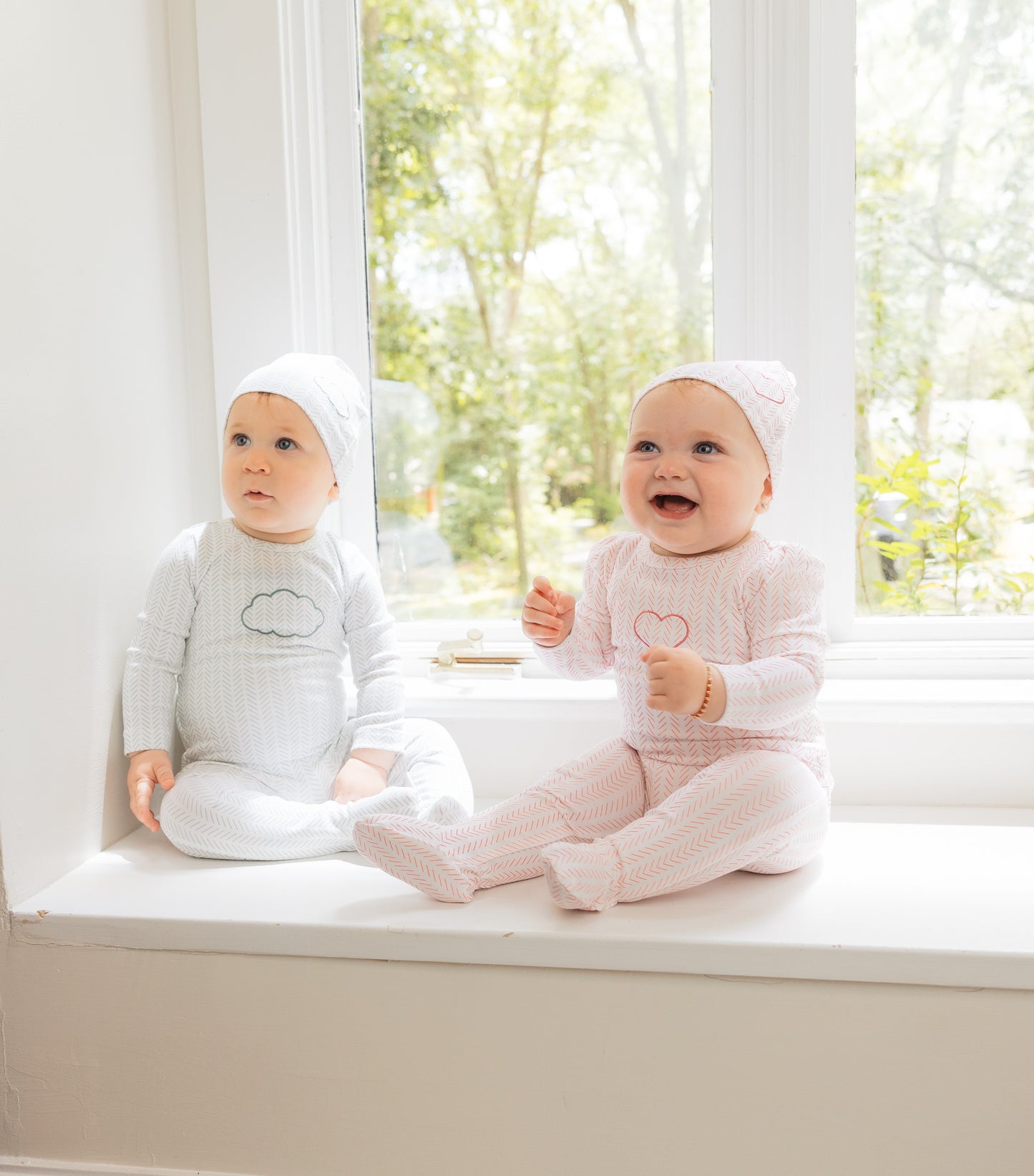 Heart Herringbone Baby Footie & Hat Set