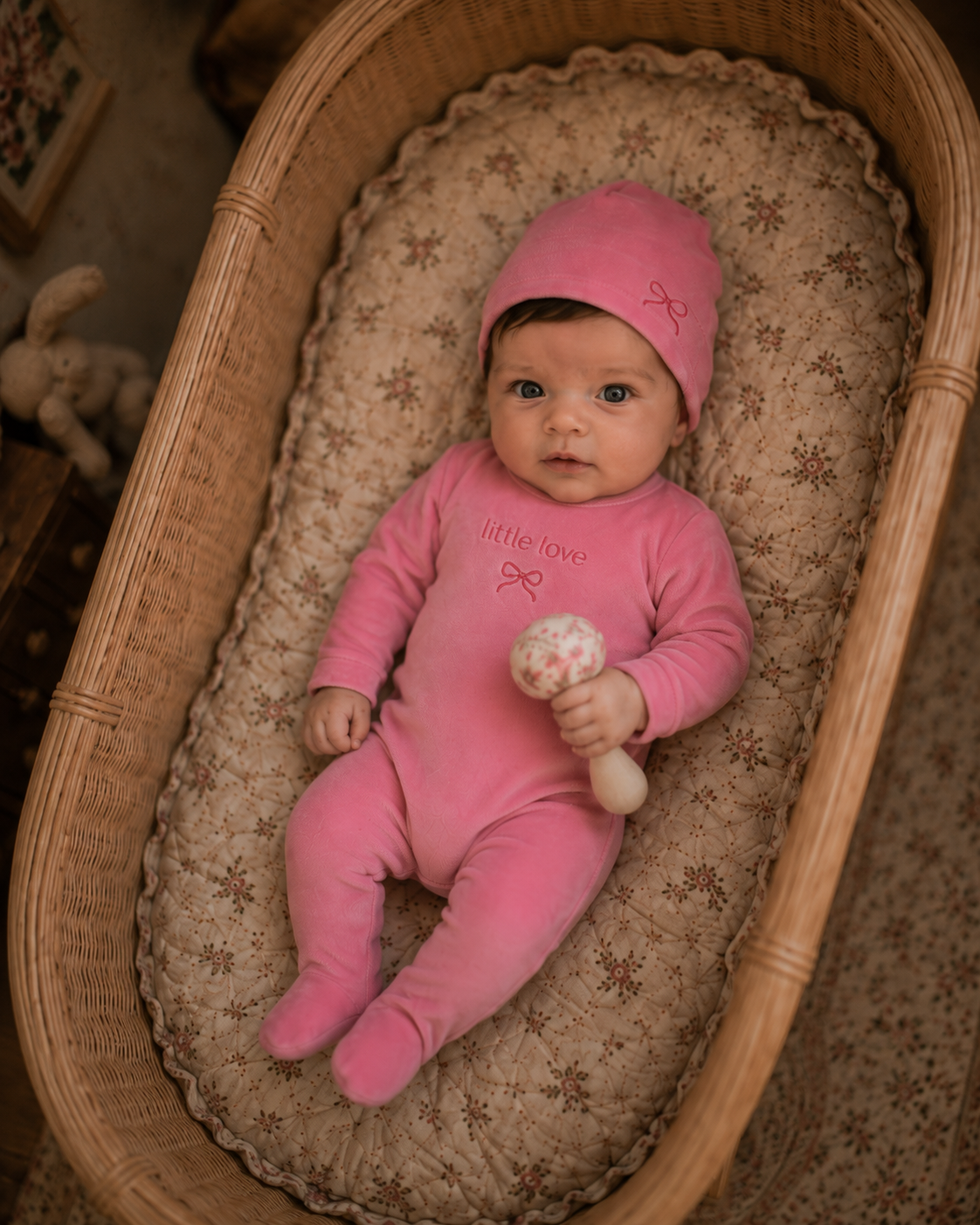 Pink/Red 'Little Love' Velour Footie & Hat Set