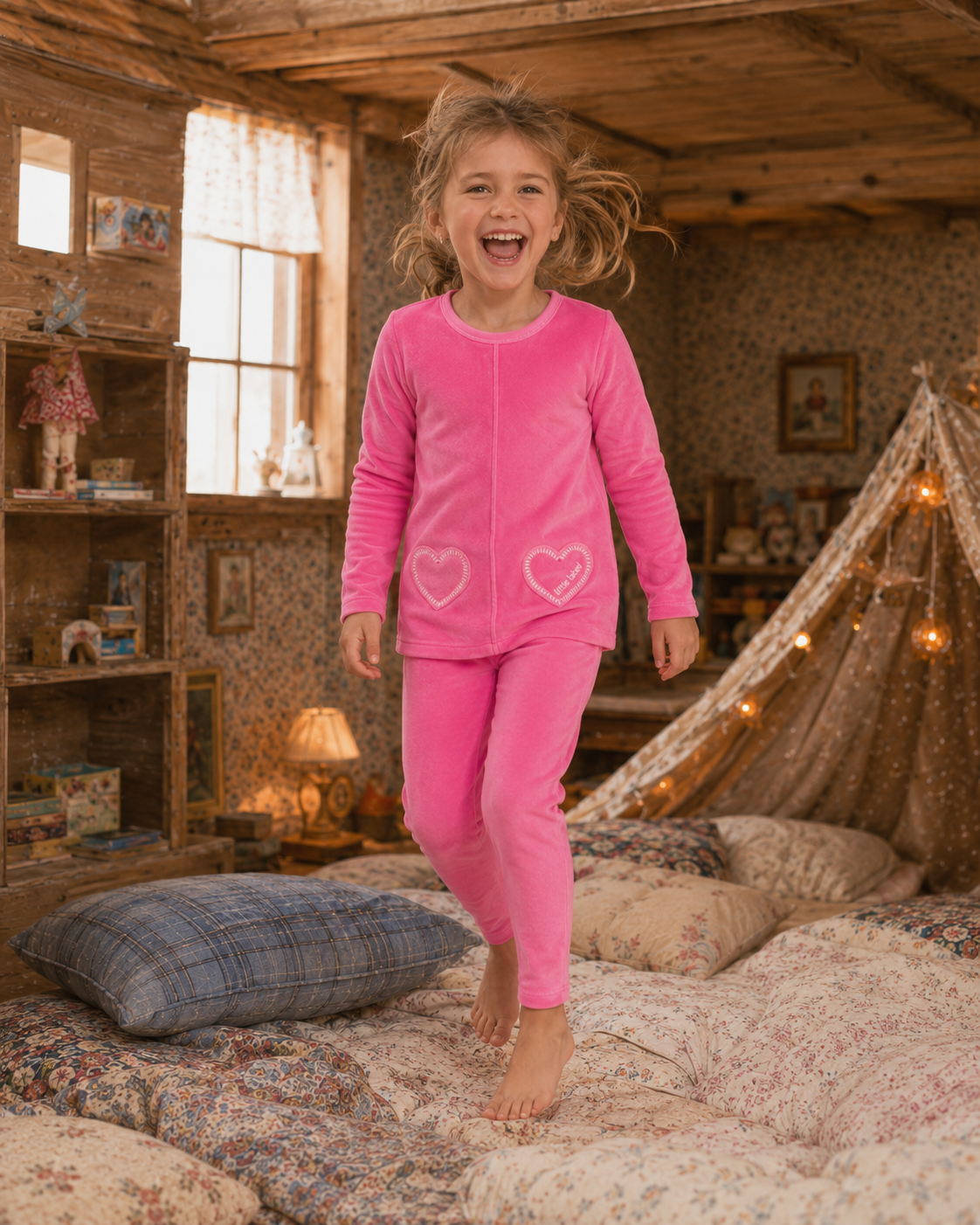 Hot Pink Velour Heart Pocket Pajama