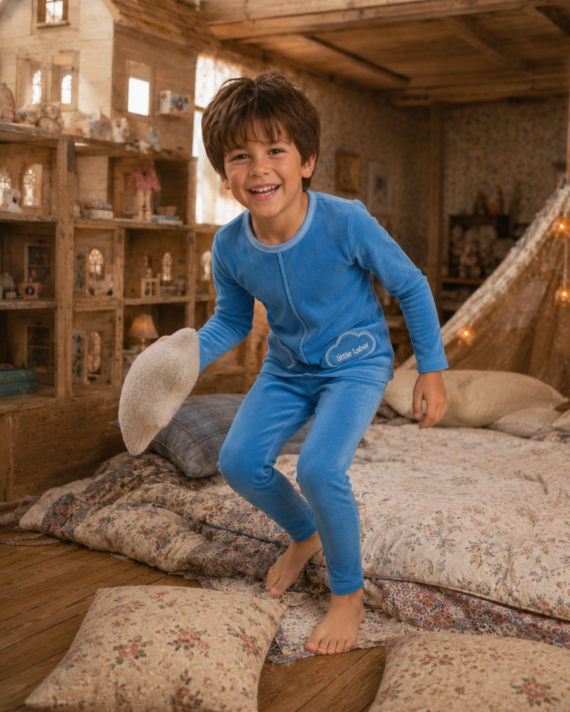 Blue Velour Cloud Pocket Pajama