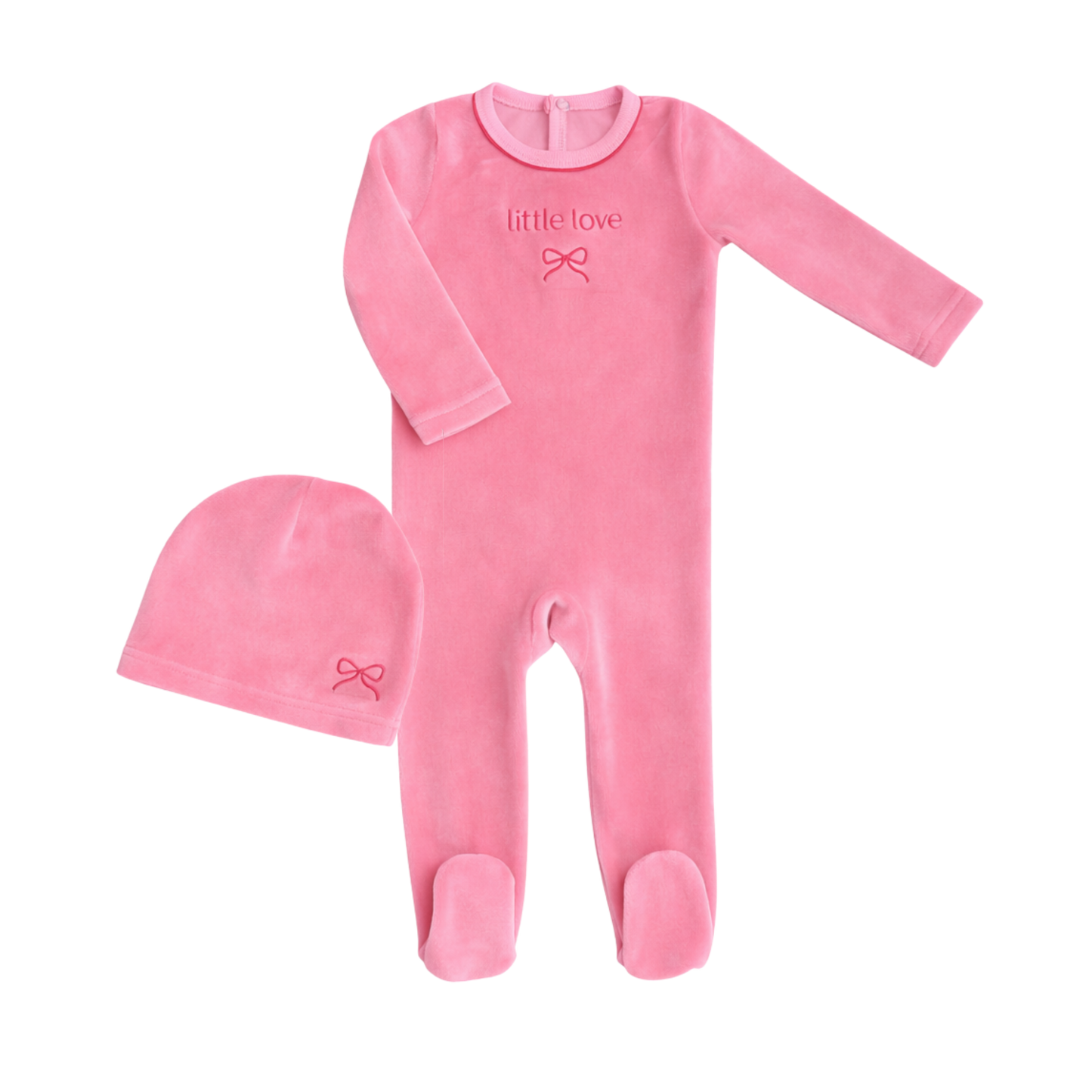 Pink/Red 'Little Love' Velour Footie & Hat Set