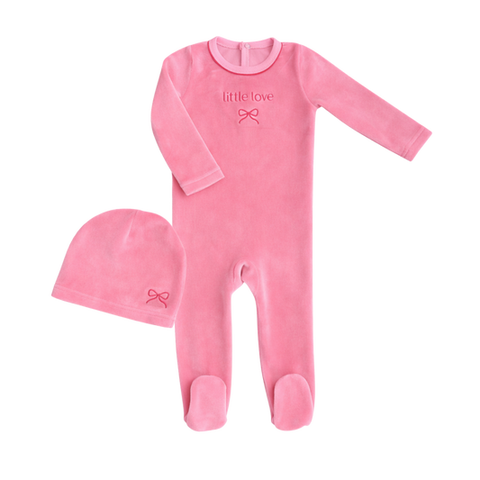 Pink/Red 'Little Love' Velour Footie & Hat Set
