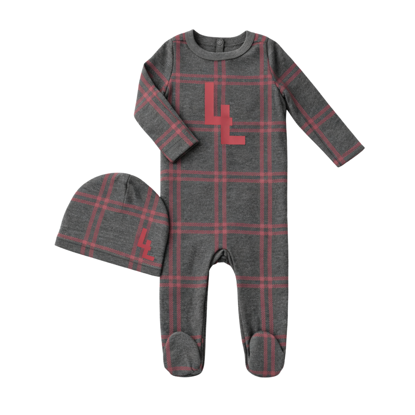 Red Plaid Logo Footie & Hat Set