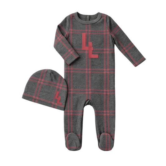 Red Plaid Logo Footie & Hat Set