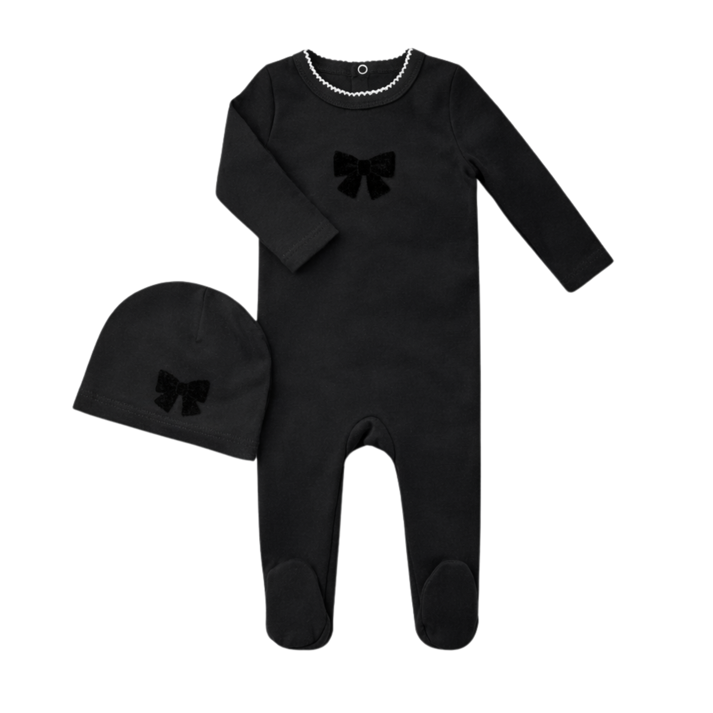 Black Velvet Bow Robe Footie & Hat Set
