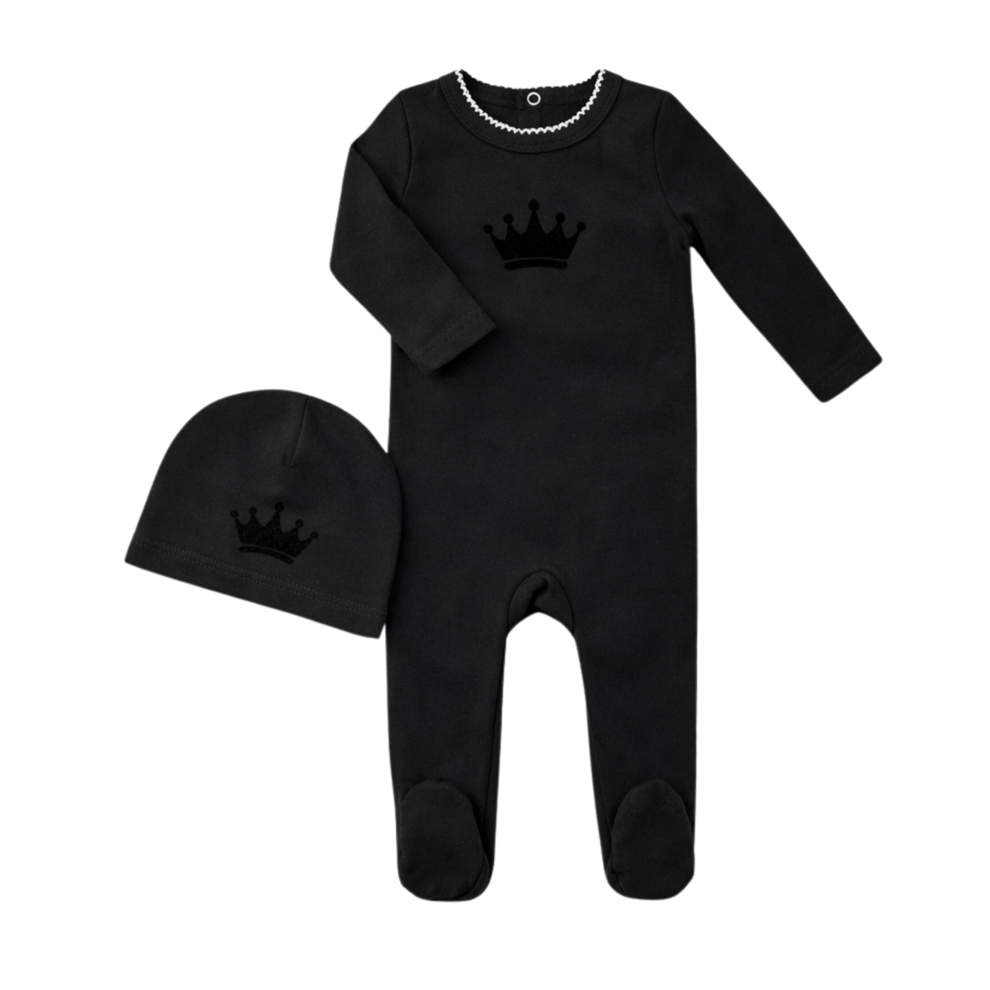 Black Velvet Crown Robe Footie & Hat Set