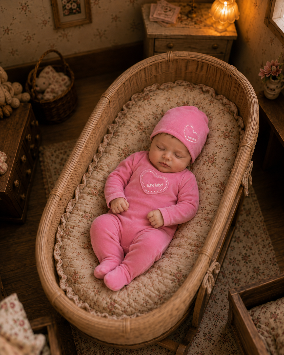 Hot Pink Velour Heart Footie & Hat Set
