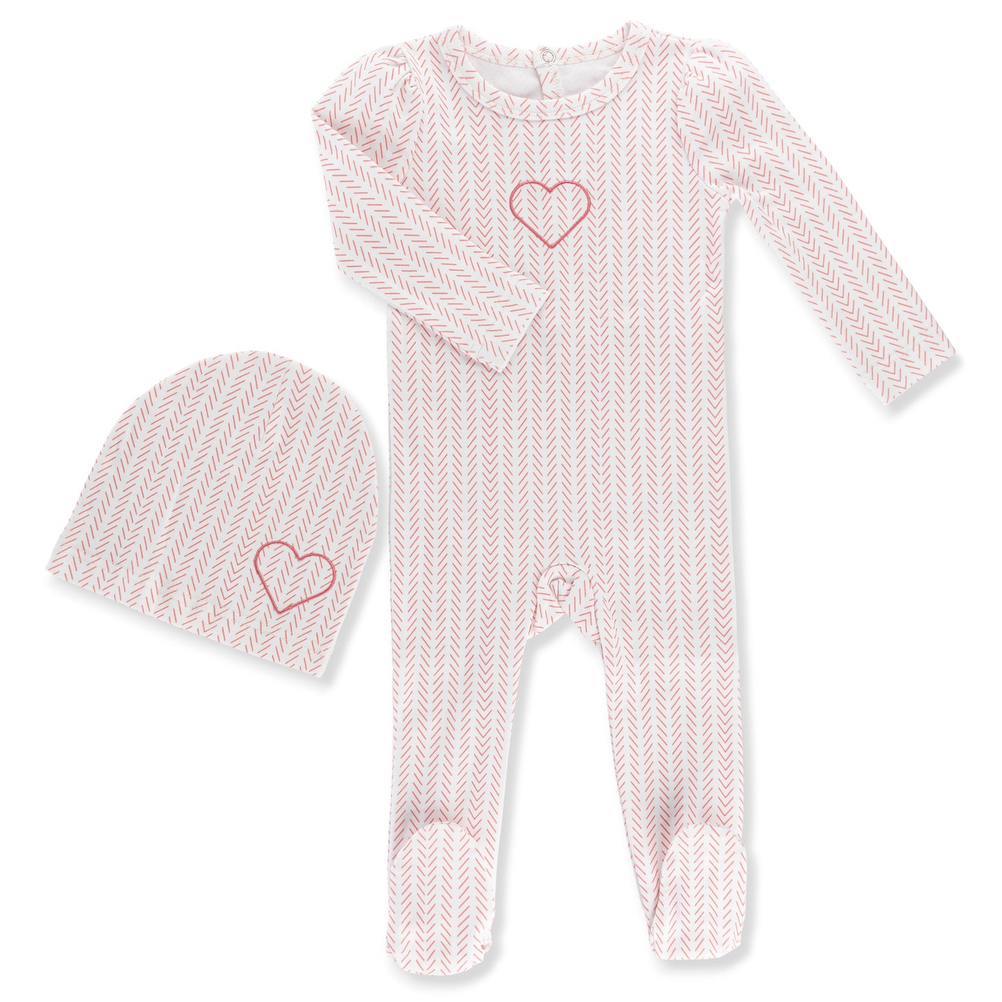 Heart Herringbone Baby Footie & Hat Set