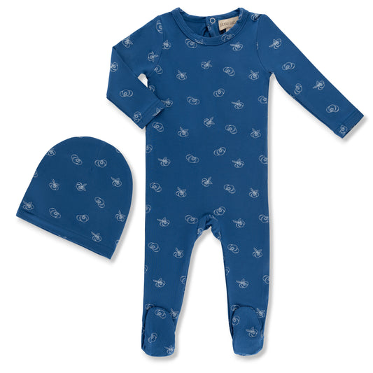 Bamboo All Over Print Baby Footie Set Blueberries