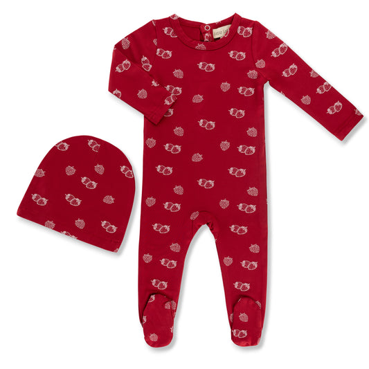 Bamboo All Over Print Baby Footie Set Strawberries