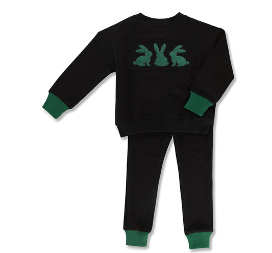 French Terry Lounge Set with Corduroy Bunny Green