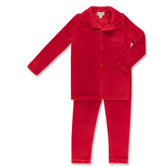 Velour Pocket Embroidered Grandpa Pajama Girls