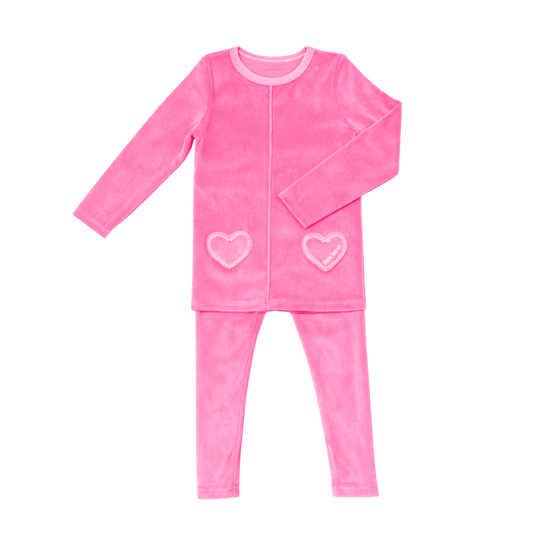 Hot Pink Velour Heart Pocket Pajama