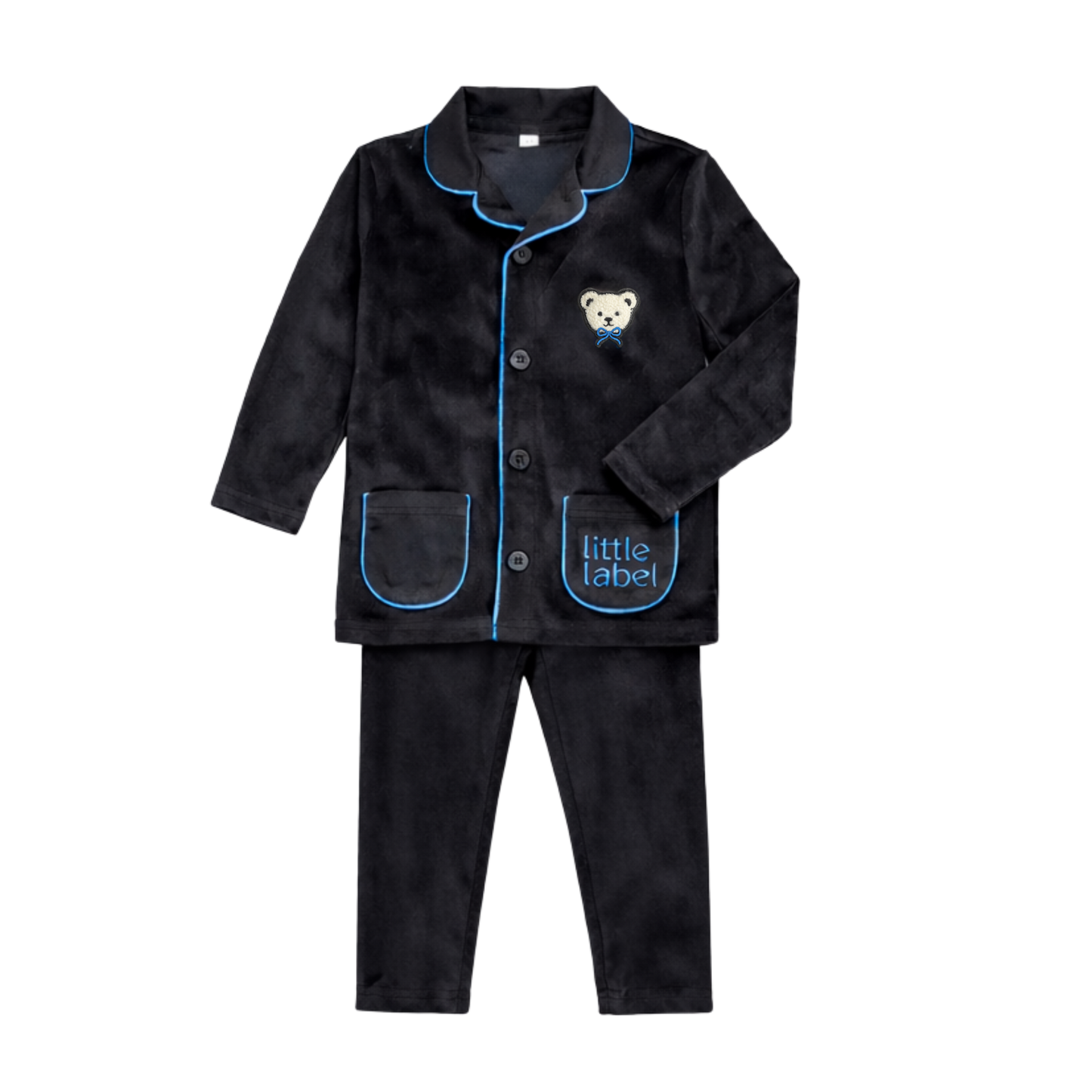 Velour Teddy Grandpa Pajama with Blue Piping