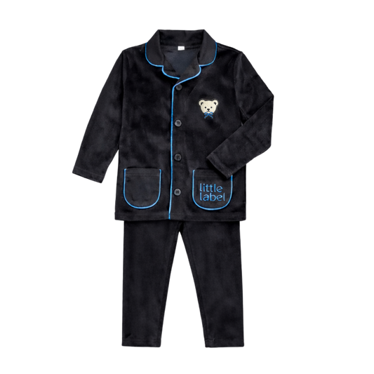 Velour Teddy Grandpa Pajama with Blue Piping