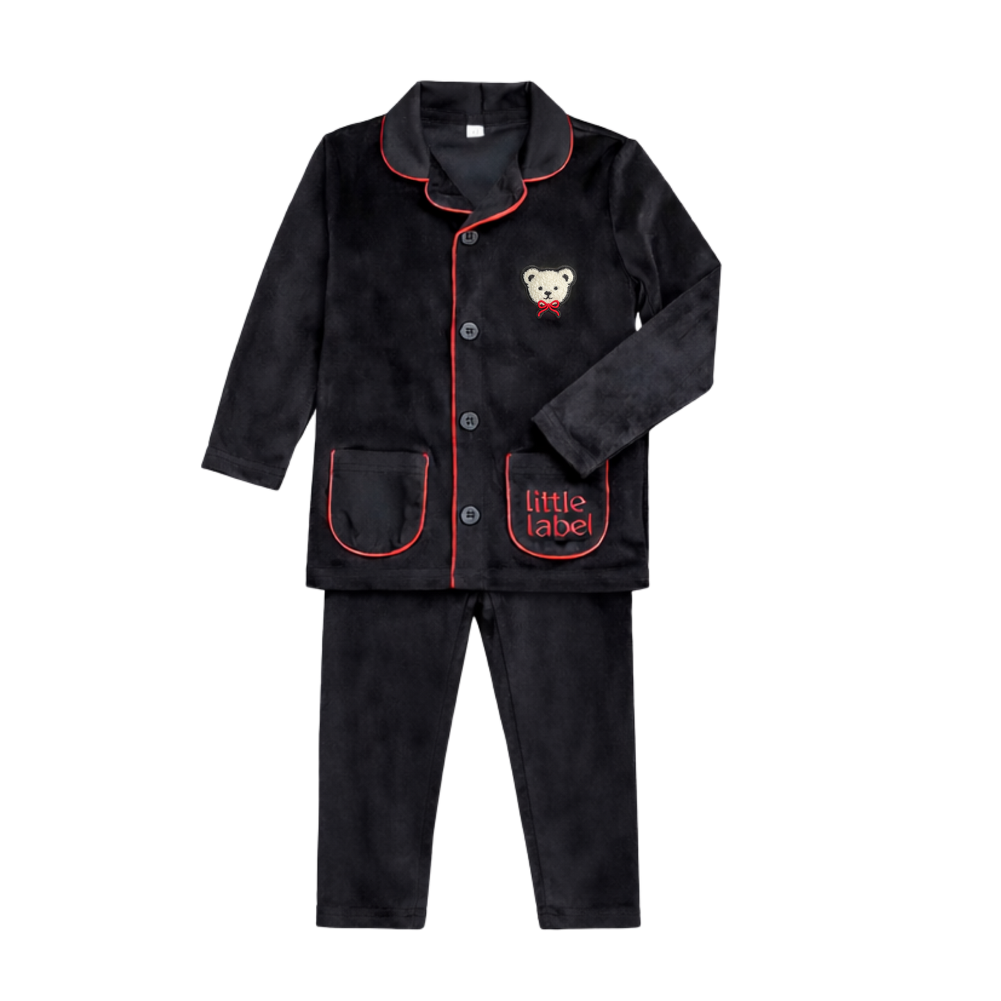 Velour Teddy Grandpa Pajama with Red Piping