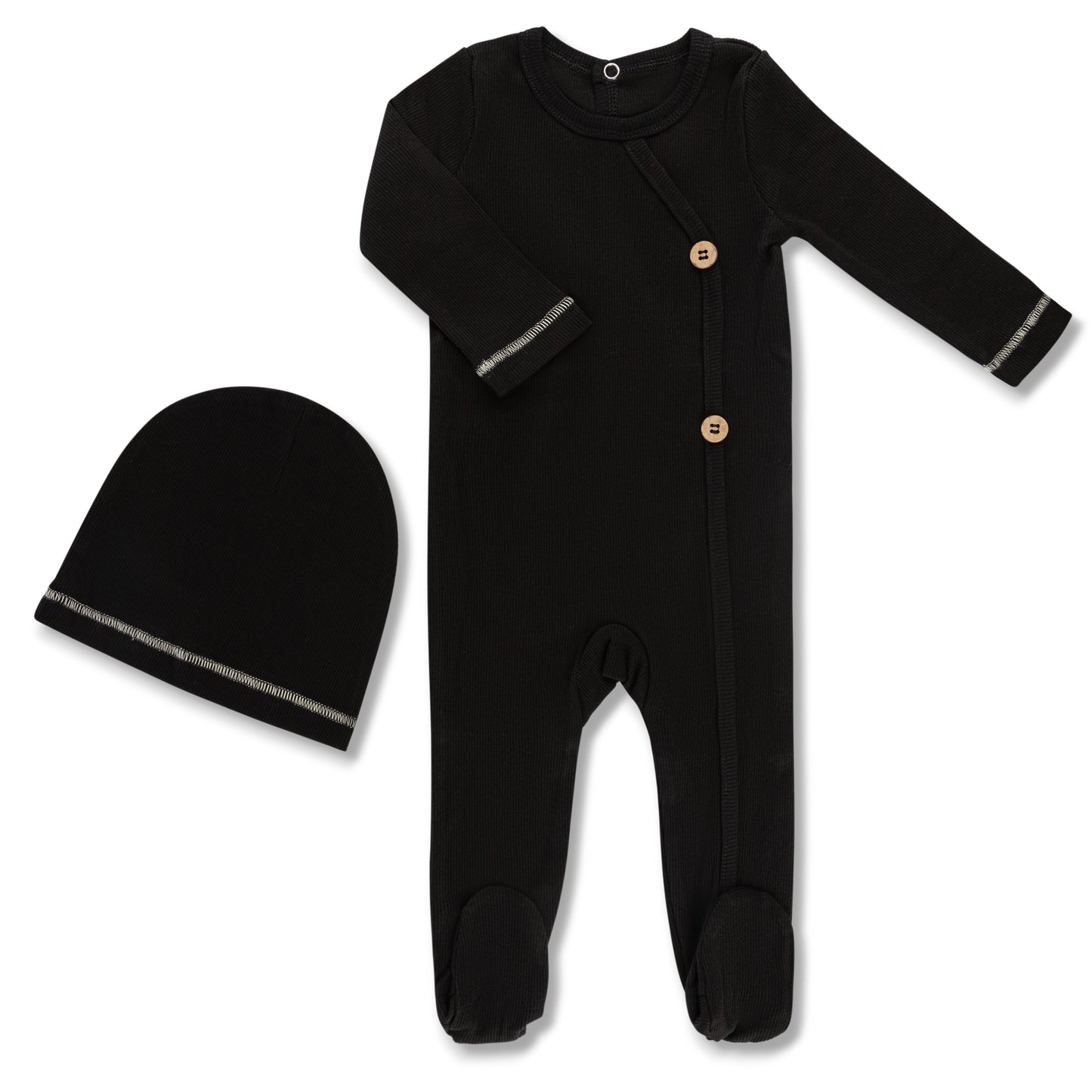 Black Weekend Footie & Hat Set with Buttons